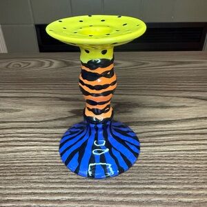 Frideaux-Bynum Pottery Candle Holder-Single-Yellow/Orange/Blue